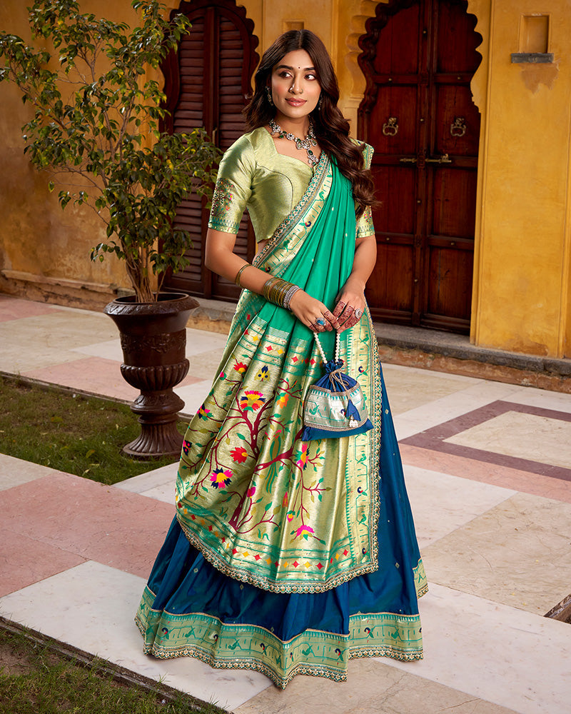 Navy Blue Color Soft Silk Paithani Lehenga Choli