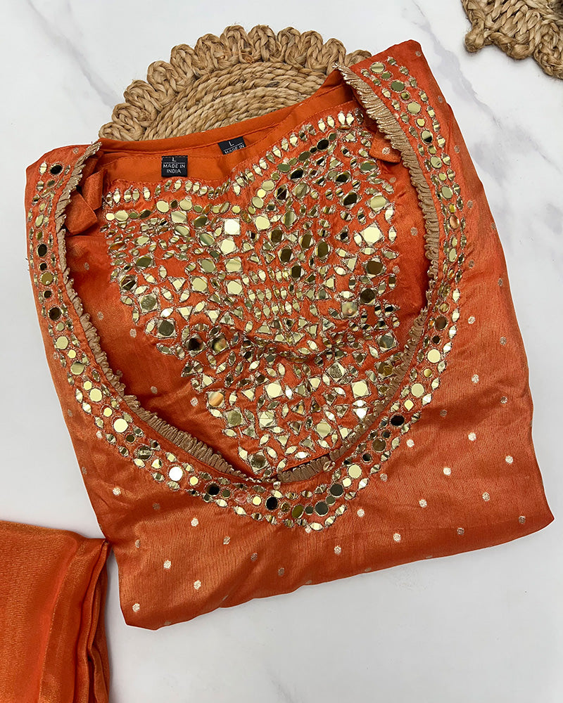 Orange Color Fendy Chiffon Embroidered Plazzo Suit