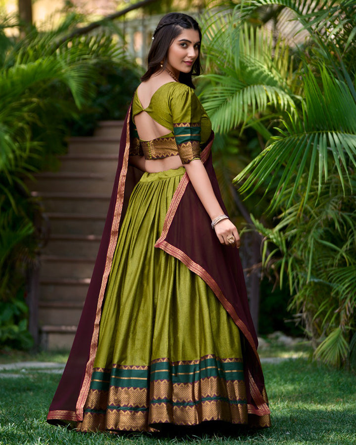 Designer Olive Green Color Poly Cotton Lehenga Choli