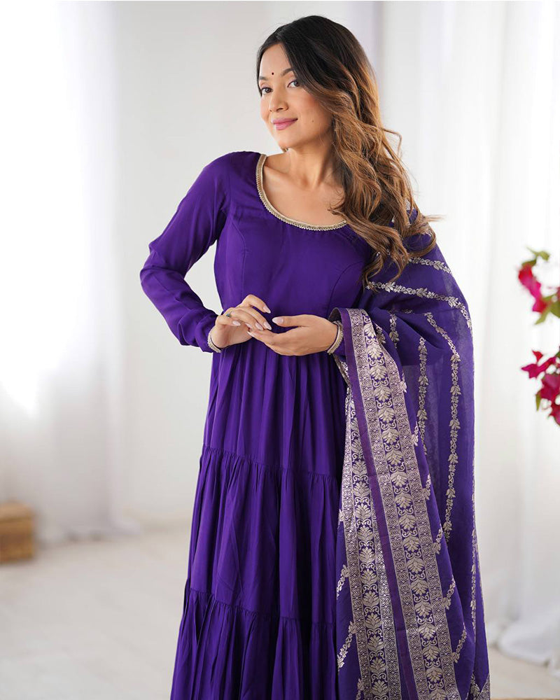Purple Color Chanderi Silk Layer Style Anarkali Suit