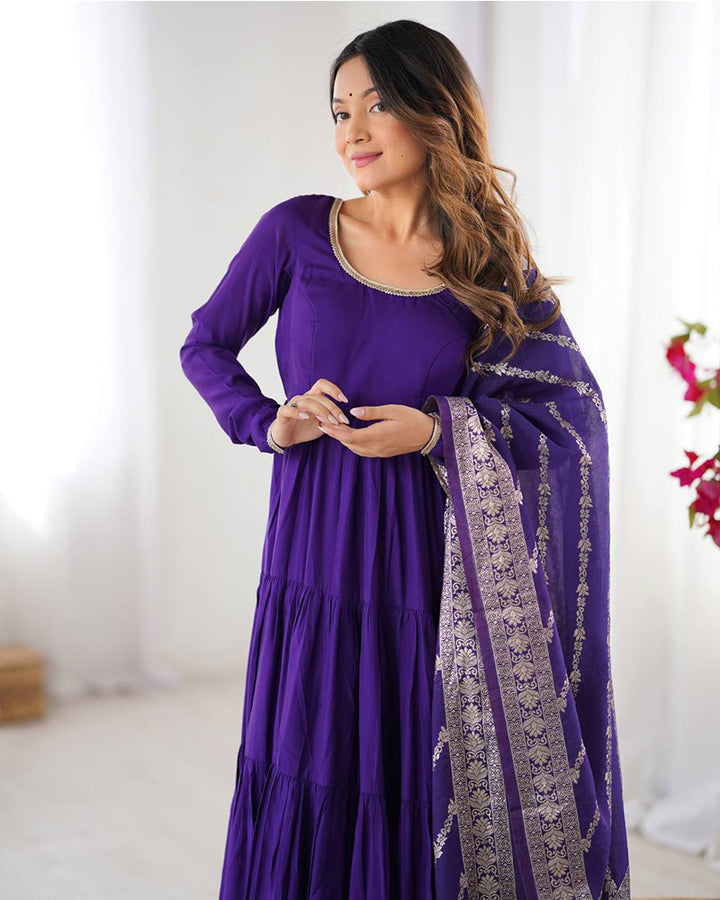 Purple Color Chanderi Silk Layer Style Anarkali Suit