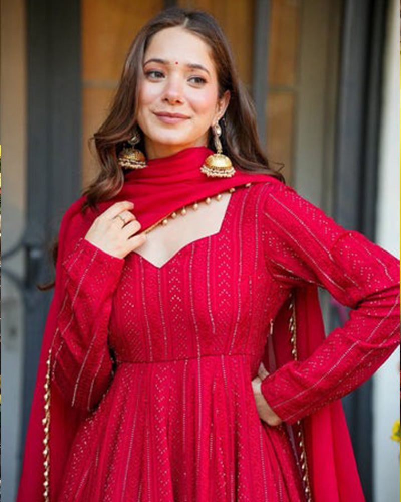 Rani Pink Color Georgette Embroidered Sharara Suit