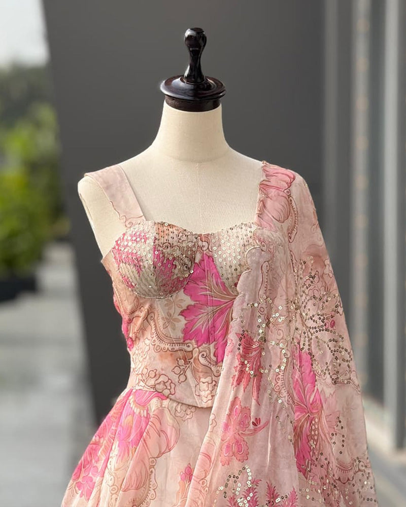 Baby Pink Color Pure Organza Full Stitched Lehenga Choli