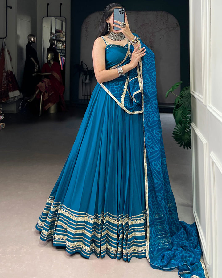 Elegant Teal Green Color Rayon Navratri Lehenga Choli