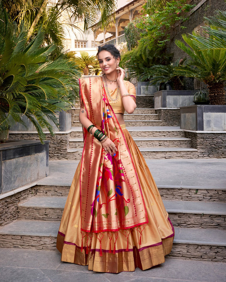 Designer Chikoo Color Jacquard Silk Lehenga Choli