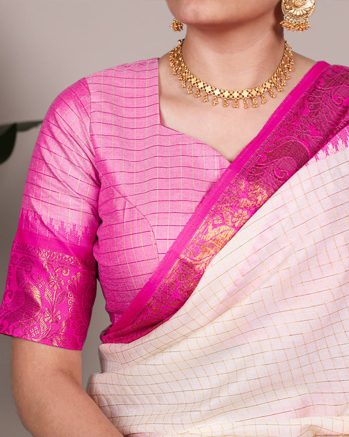 Pink Color Poly Cotton Zari Weaving Saree