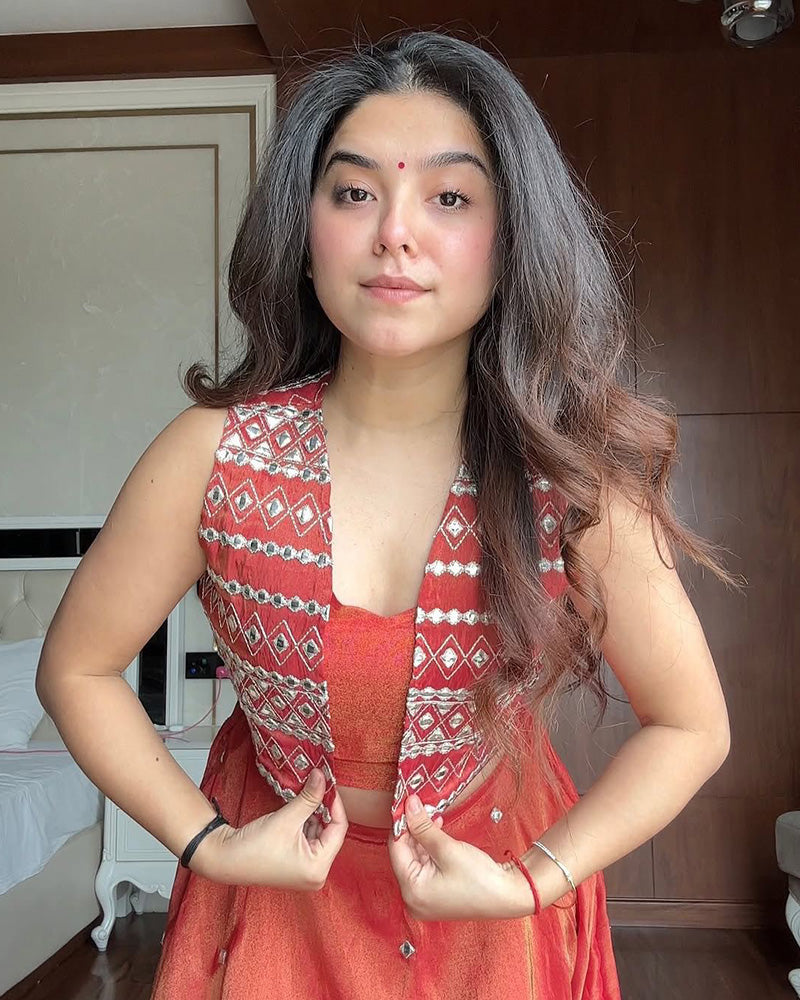 Orange Color Western Style Shimmer Silk Lehenga Choli