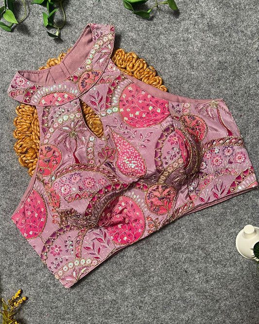 Luvender Color Cotton Silk Embroidered Blouse