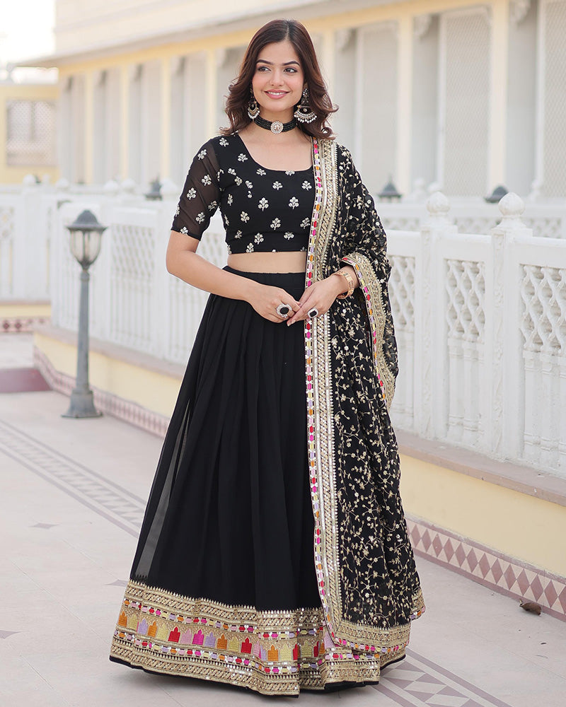 Wedding Wear Black Color Georgette Embroidery Lehenga Choli