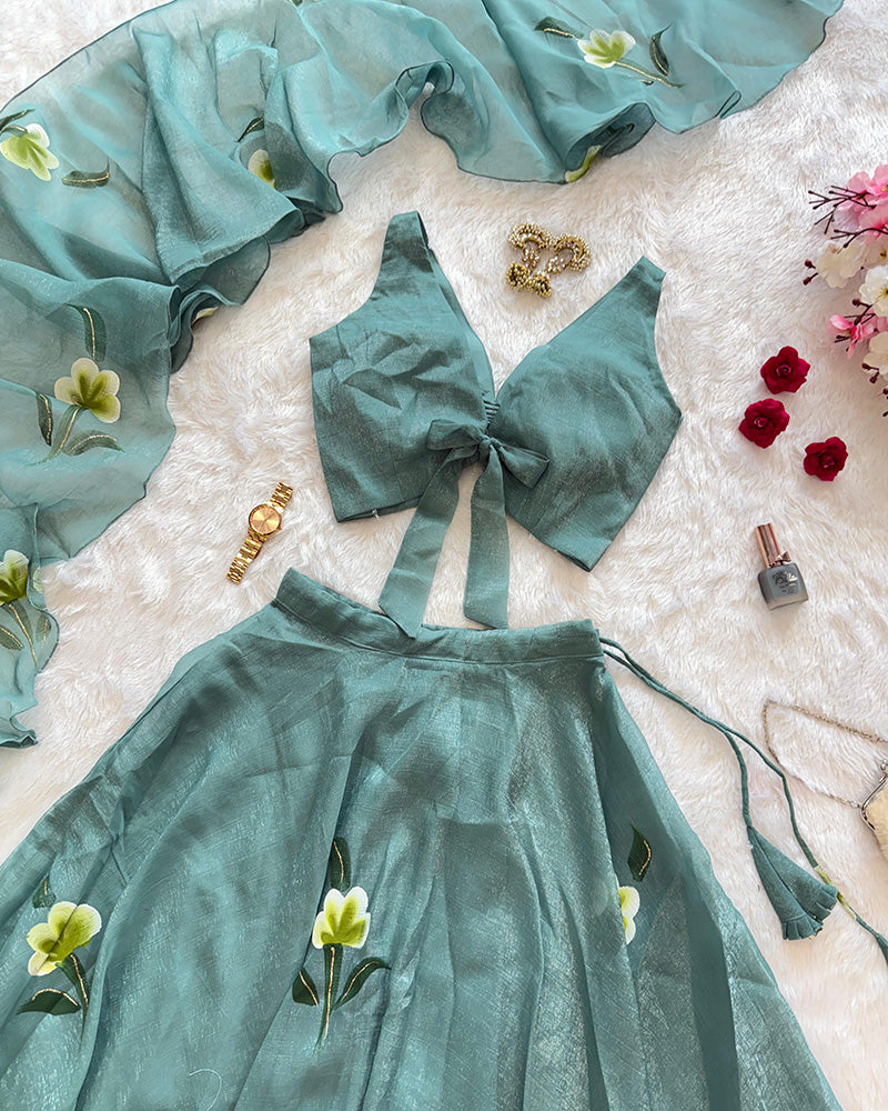 Sea Green Color Fandy Crush Printed Lehenga Choli