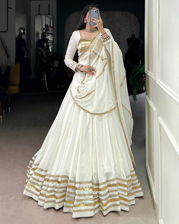 White Color Traditional Rayon Navratri Lehenga Choli