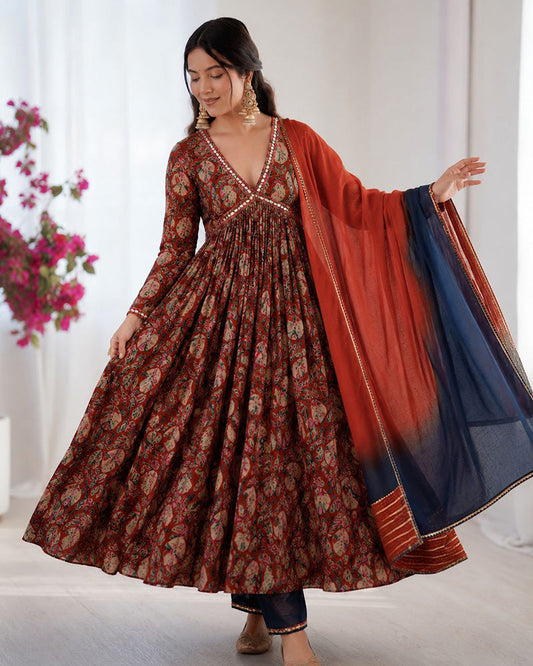 Maroon Color Alia Cut Viscose Chanderi Anarkali Suit