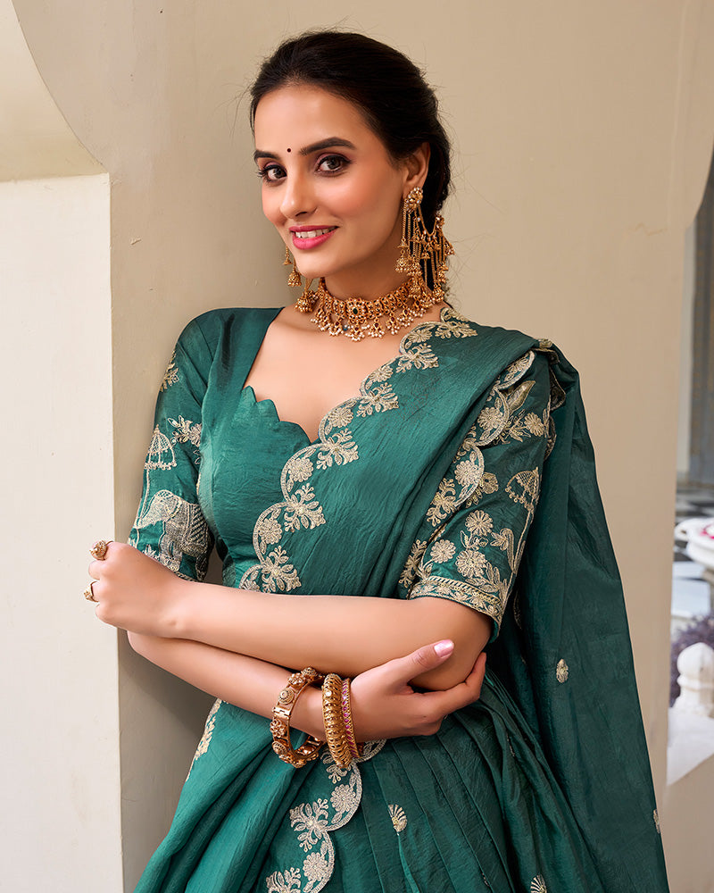 Designer Teal Green Color Gold Crush Sequence Embroidered Work Lehenga Choli