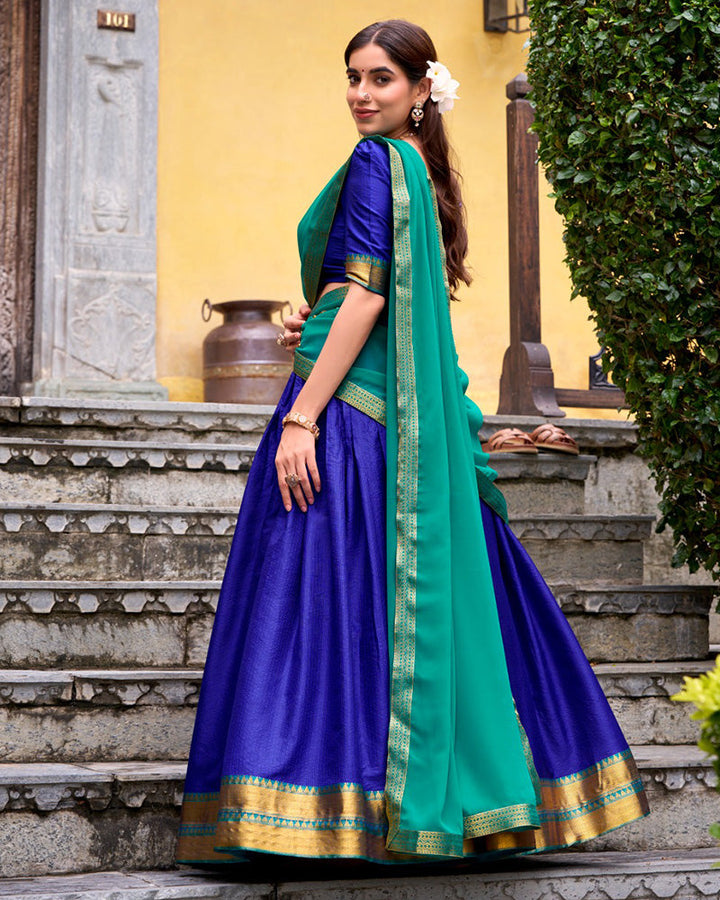 Designer Royal Blue Color Poly Cotton Half Saree