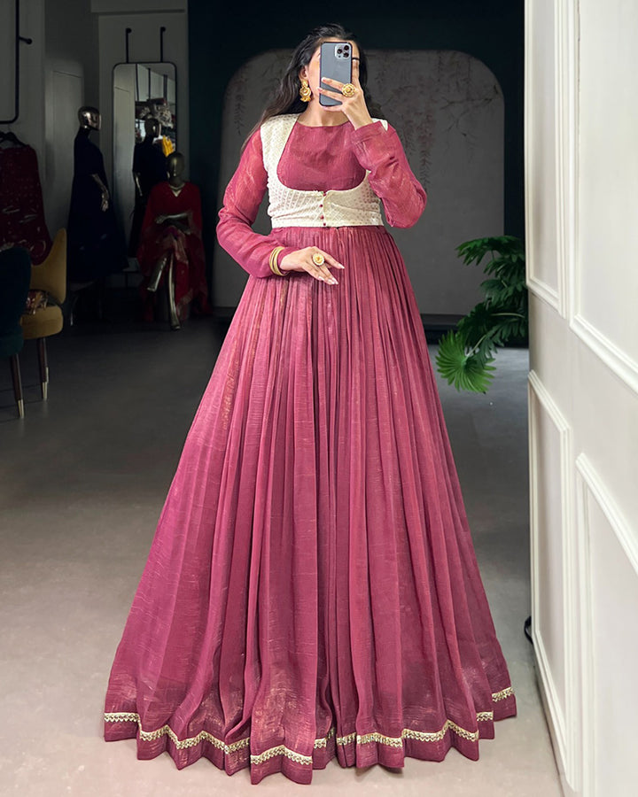 Designer Pink Color Silver Glossy Gown