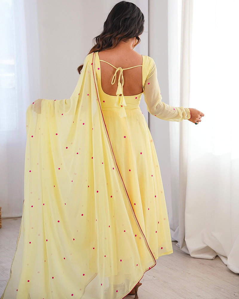 Light Yellow Color Georgette Three Piece Anarkali Suit