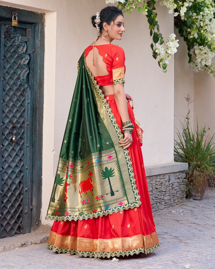 Red Color Jacquard Silk Designer Lehenga Choli