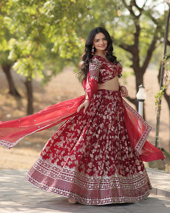 Maroon Color Designer Pure Dyable Viscose Jacquard Lehenga Choli