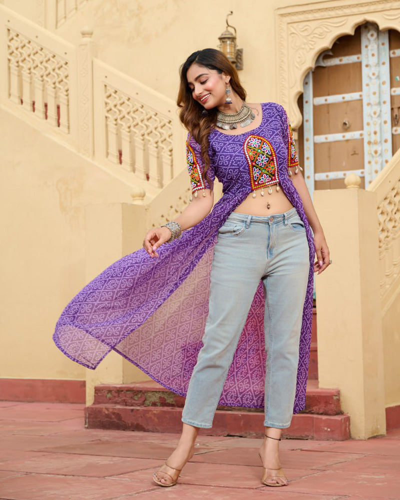 Purple Festival Wear Faux Georgette Kutchi Work Kurti