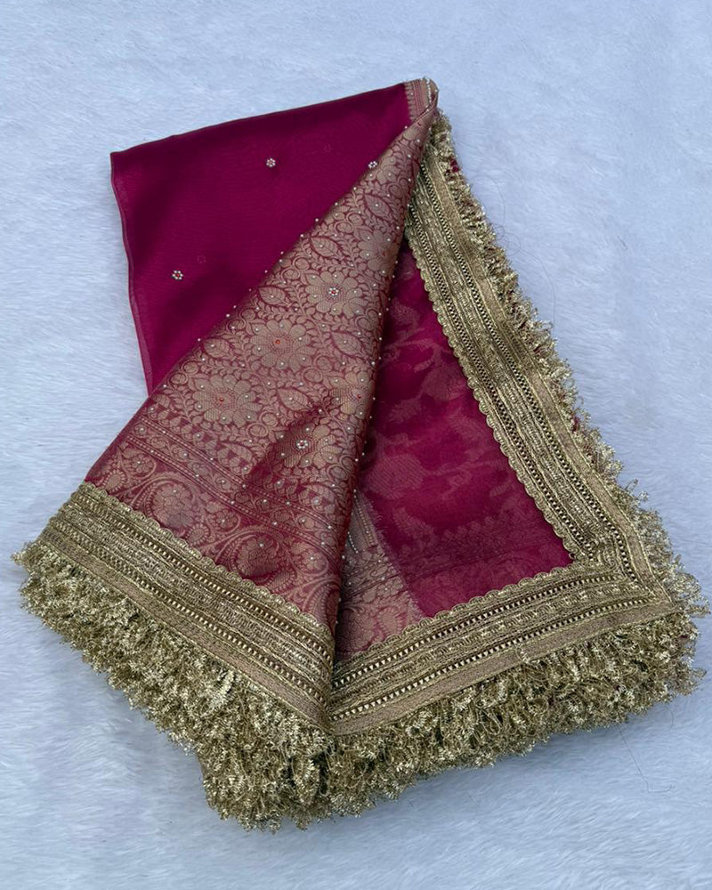 Rani Pink Color Banarasi Tissue Silk Saree