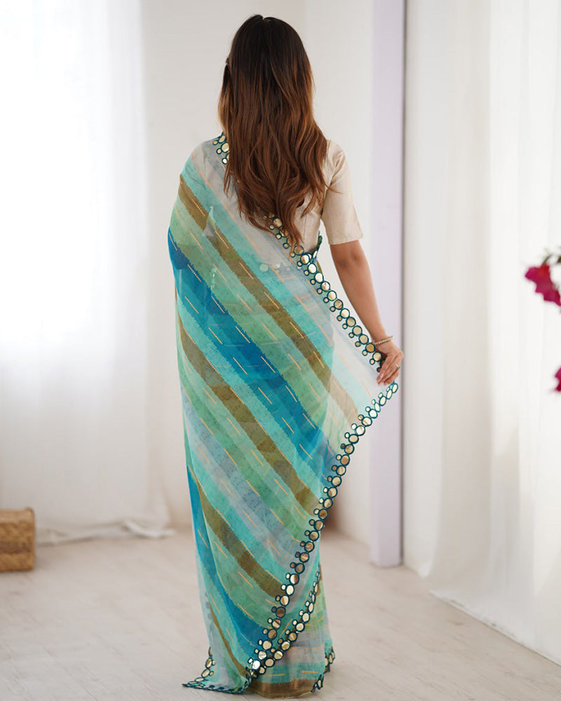 Pista Color Smooth Marble Chiffon Printed Saree
