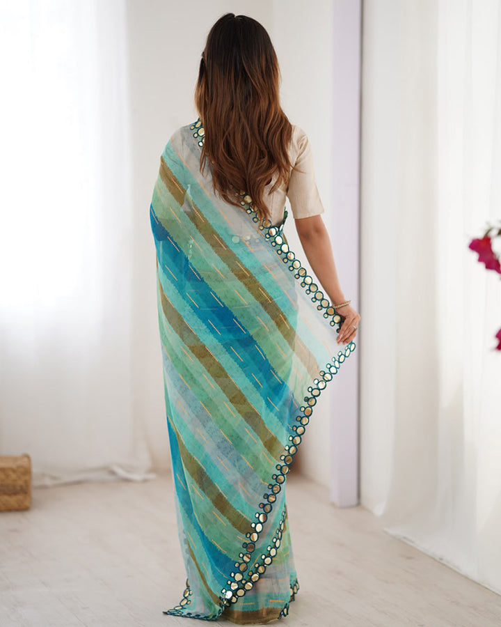 Pista Color Smooth Marble Chiffon Printed Saree