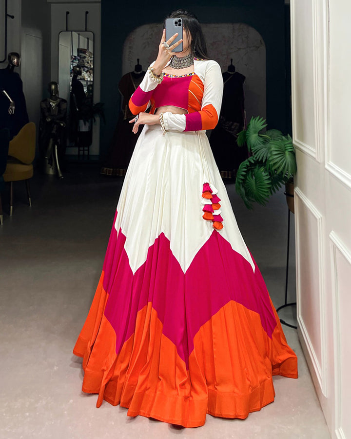 Festive Multi-Tone Navratri Lehenga with Mirror Work
