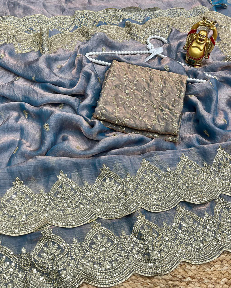 11 Color Fendi Chiffon Sequence Embroidered Saree