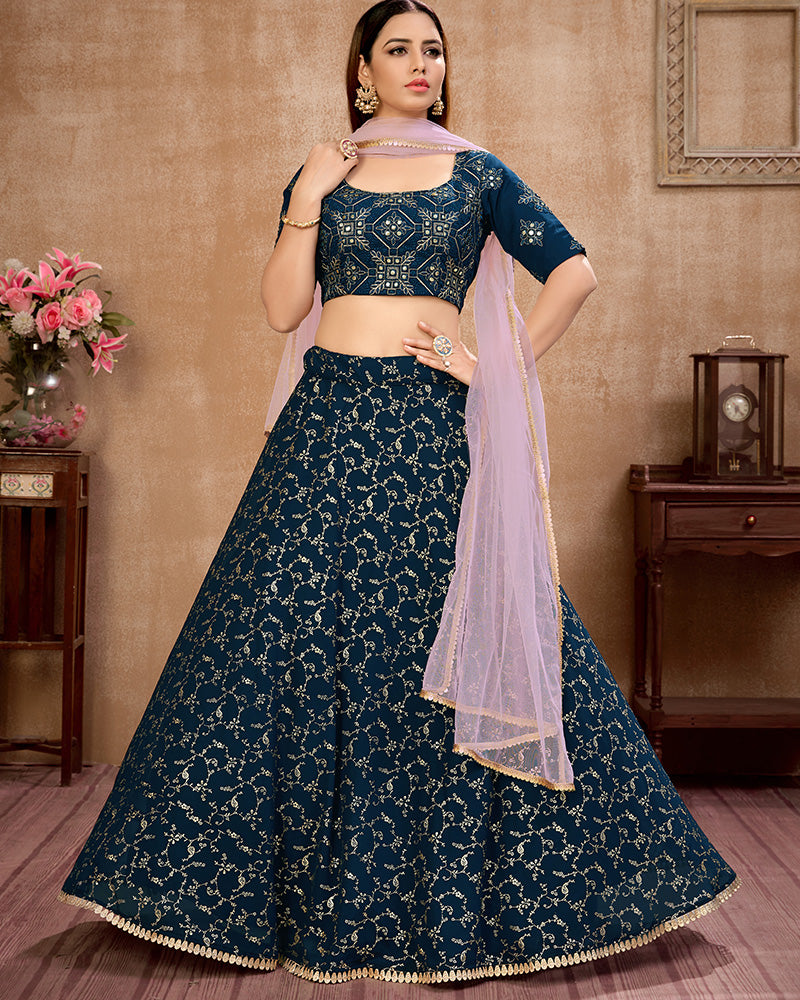 Fancy Designer Blue Color Georgette Lehenga Choli