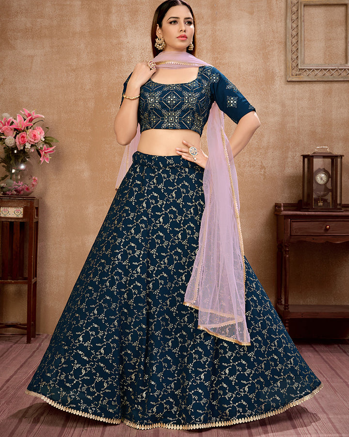 Fancy Designer Blue Color Georgette Lehenga Choli