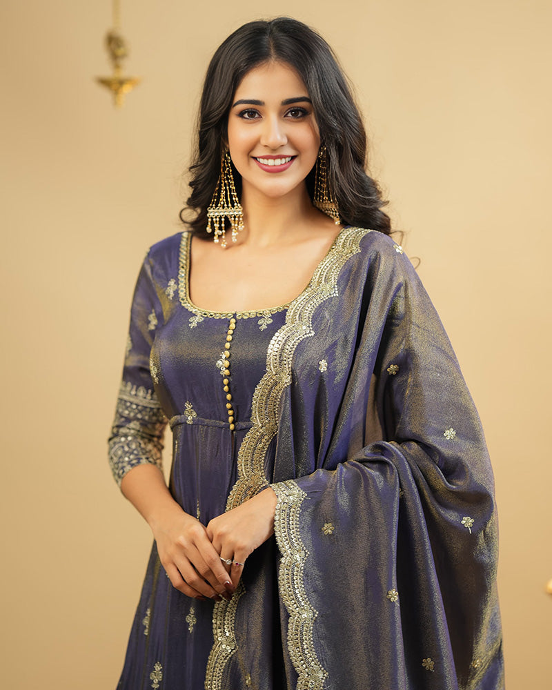 Blue Color Cosmo Silk Embroidered Lehenga Suit