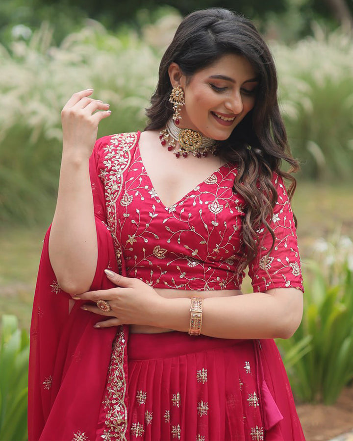Rani Pink Color Rangoli Silk Sequence And Embroidered Lehenga Choli
