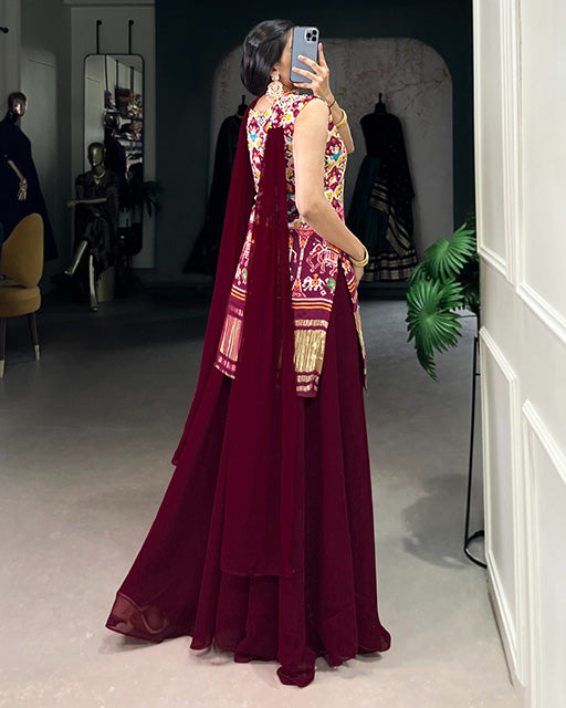 Designer Off White Color Gaji Silk Three Piece Plazzo Suit