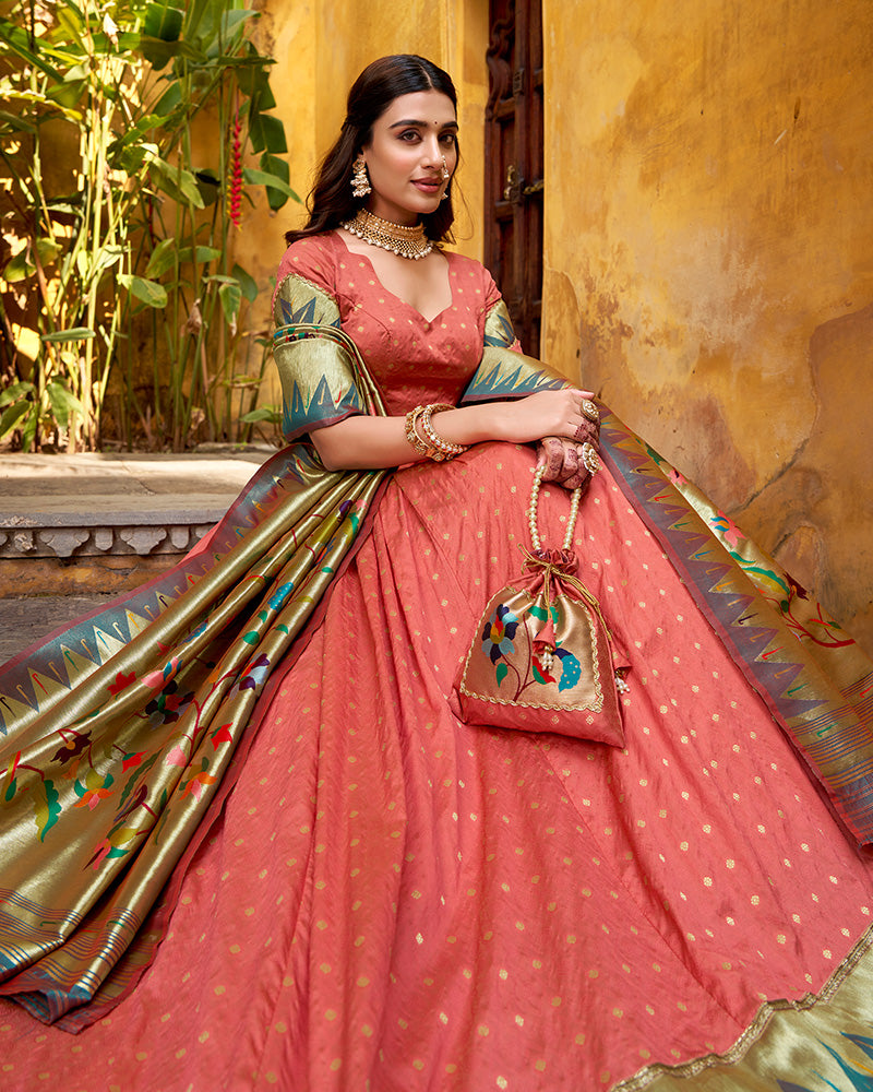 Peach Color Paithani Silk Zari Weaving Lehenga Choli