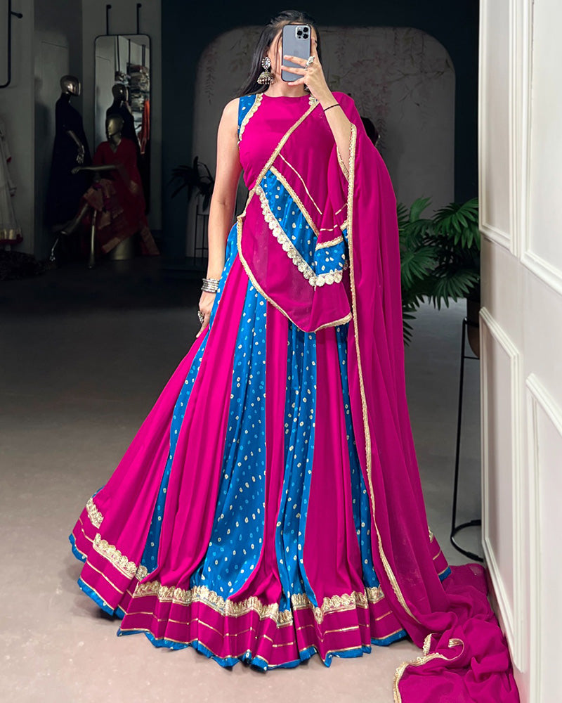 Navratri Special Magenta And Blue Color Tasar Silk Choli