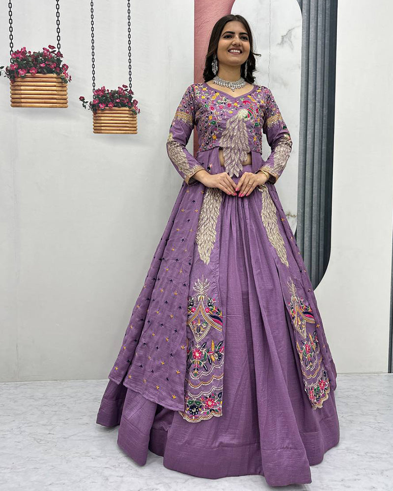 Peacock Vichitra Silk Sequence Embroidered lehenga Choli