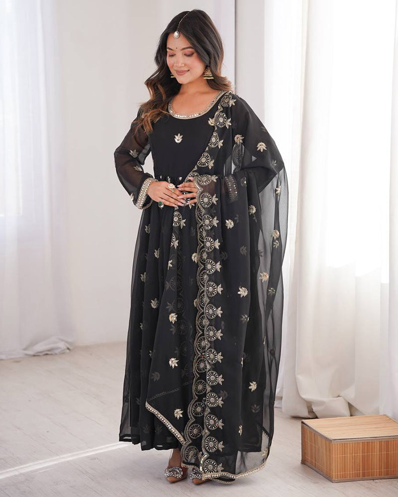 Black Color Georgette Sequence Embroidered Anarkali Suit