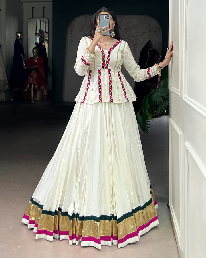 Designer White Color Rayon Navratri Lehenga Choli