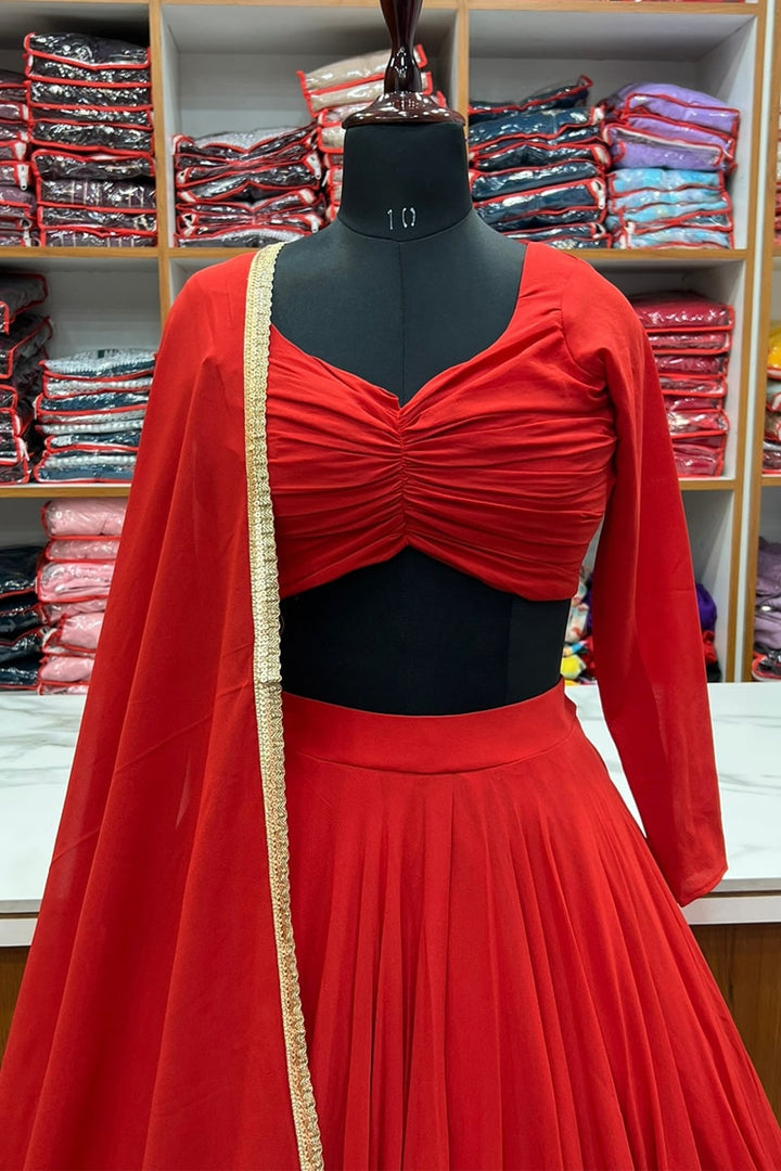 Full Flairy Full Stitched Red Designer Georgette Lehenga Choli