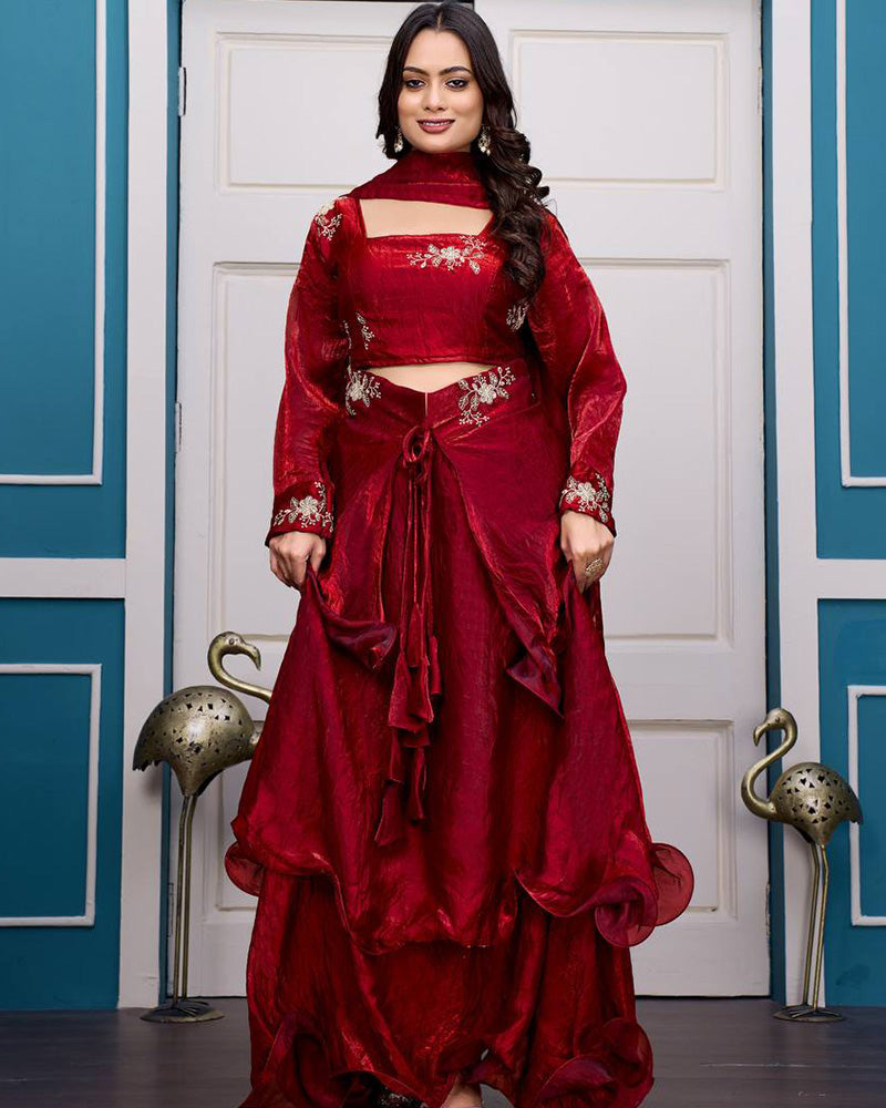 Maroon Color Fendy Satin Silk Embroidered Lehenga Choli