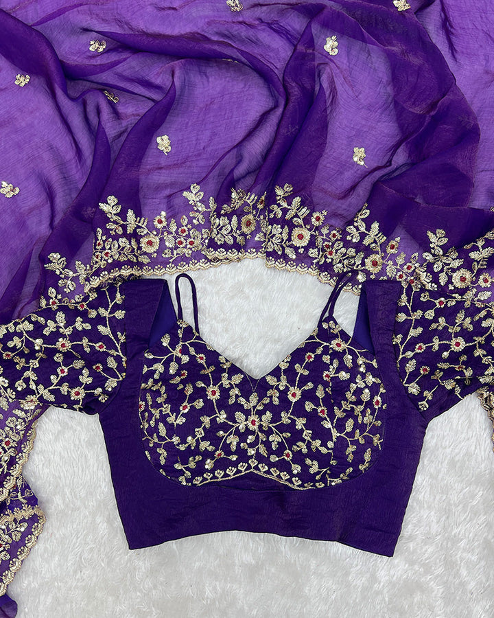 Purple Color Fendi Chiffon Sequence Embroidered Saree
