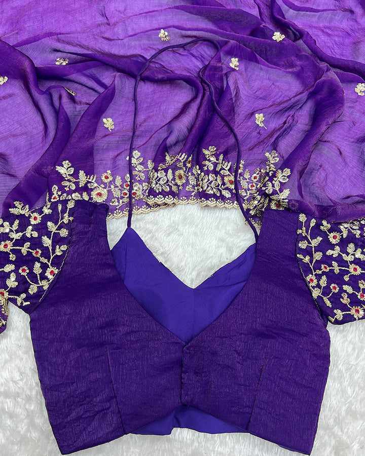 Purple Color Fendi Chiffon Sequence Embroidered Saree