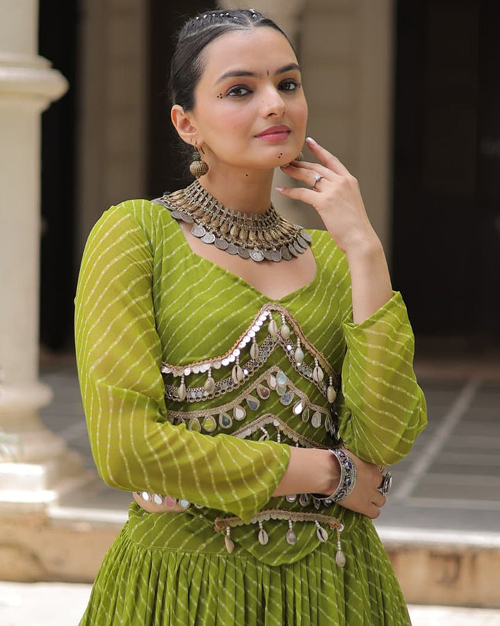 Navratri Special Parrot Green Color Soft Georgette Lehenga Choli