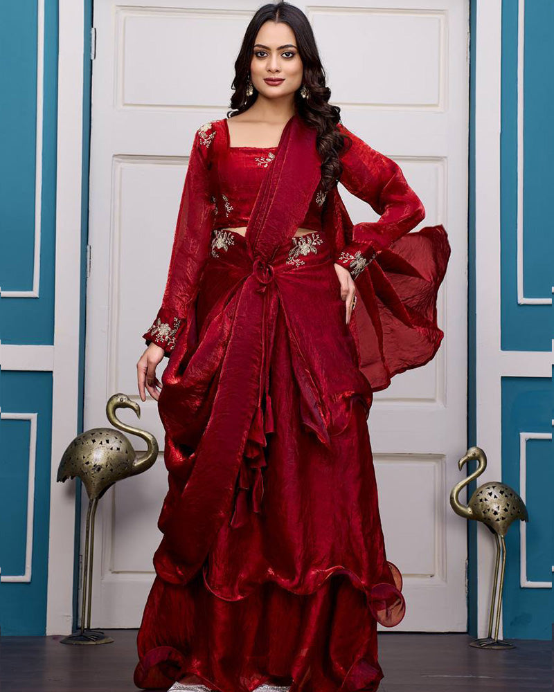 Maroon Color Fendy Satin Silk Embroidered Lehenga Choli