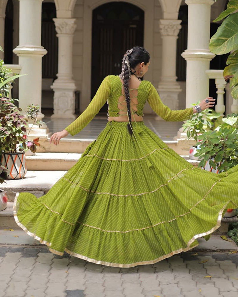 Navratri Special Parrot Green Color Soft Georgette Lehenga Choli