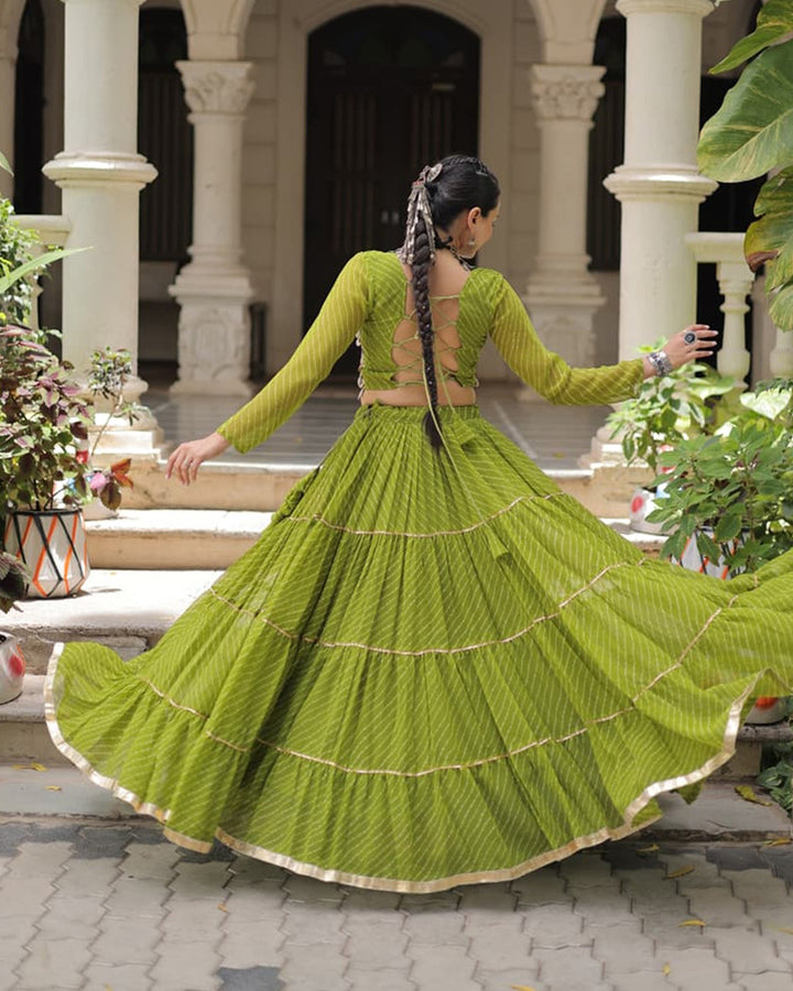Navratri Special Parrot Green Color Soft Georgette Lehenga Choli