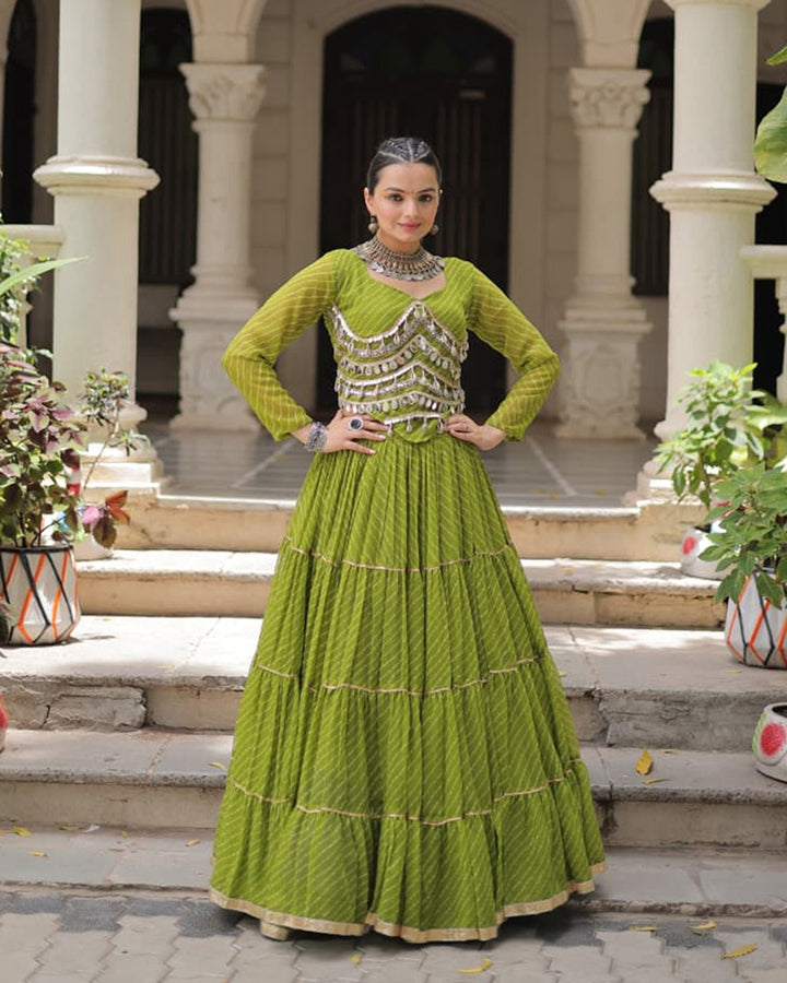 Navratri Special Parrot Green Color Soft Georgette Lehenga Choli