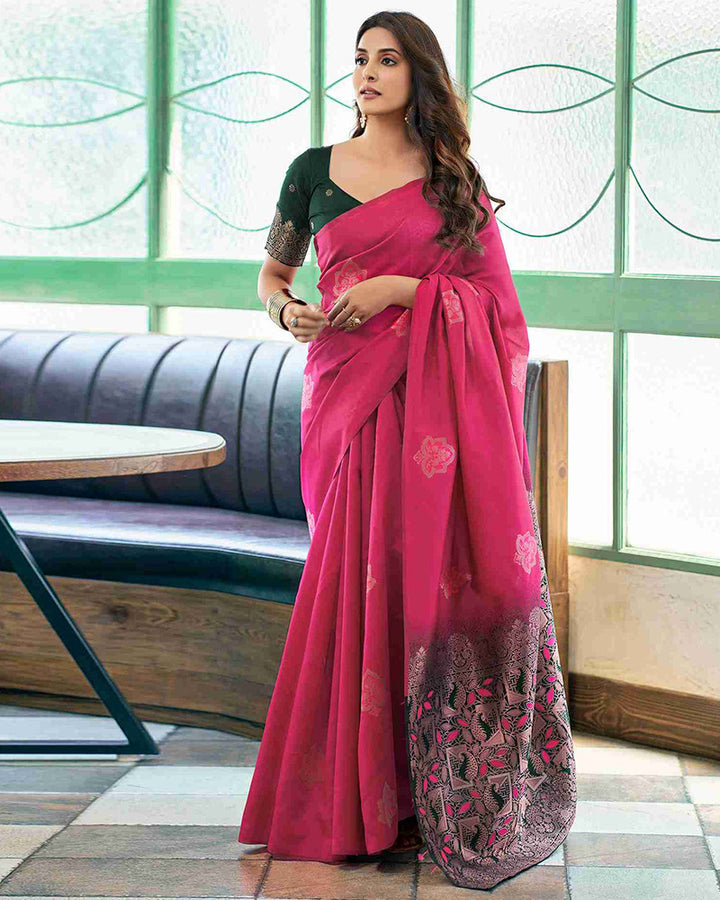 Designer Rani Pink Color All Over Jacquard Banarasi Silk Saree