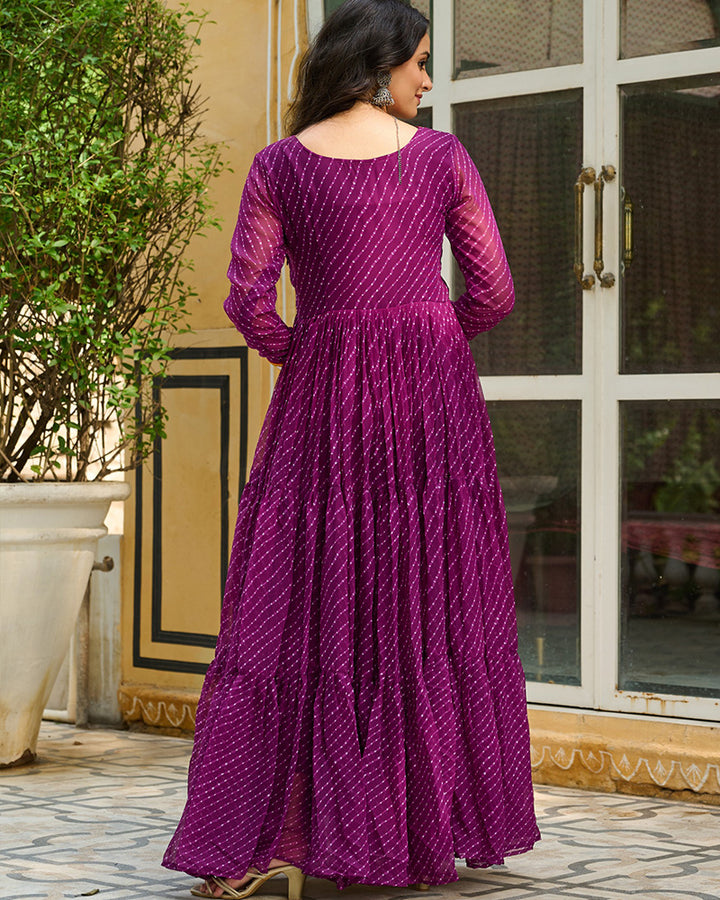 Designer Wine Color Kutchi Embroidered Anarkali Gown