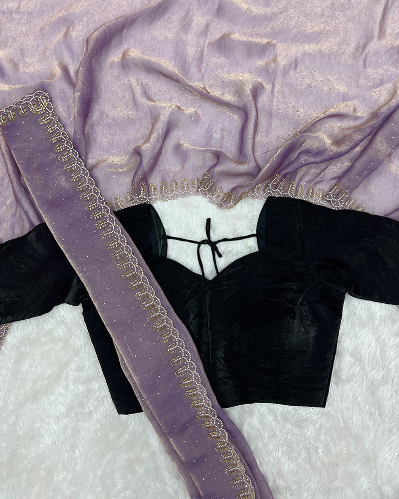 Lavender Color Space Silk Sequence Embroidered Saree